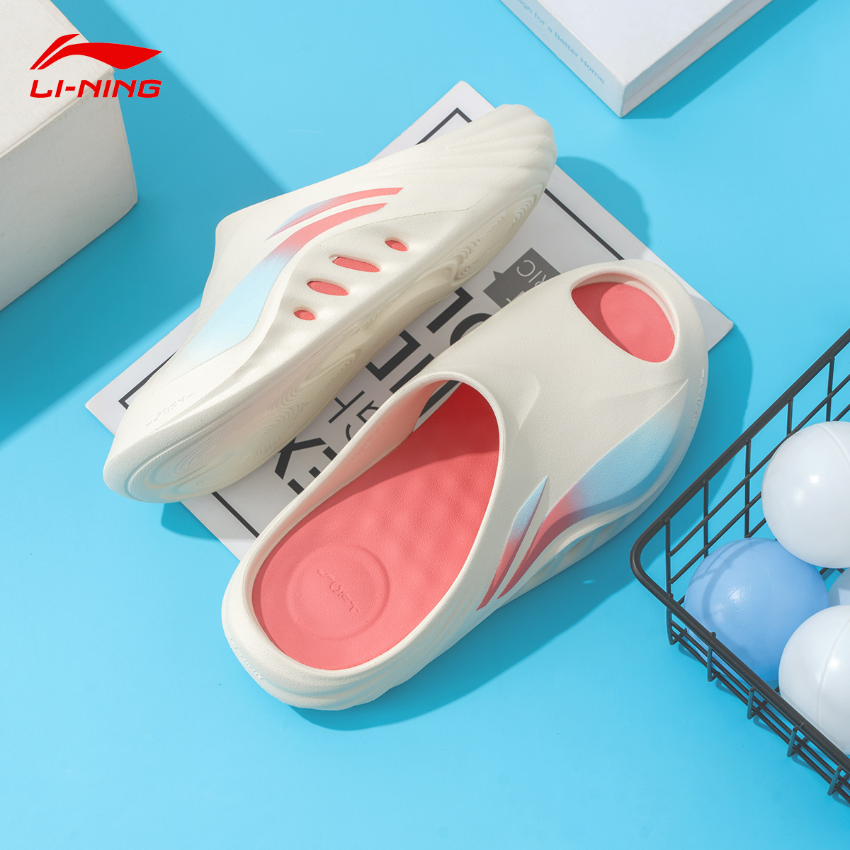 李宁拖鞋SOFT SLIPPER夏季外穿厚底增高凉拖鞋软底沙滩鞋AGAV009