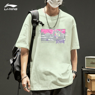 反伍草船借箭运动纯棉T恤AHSUB33 新款 李宁兵不厌诈短袖 男2025夏季