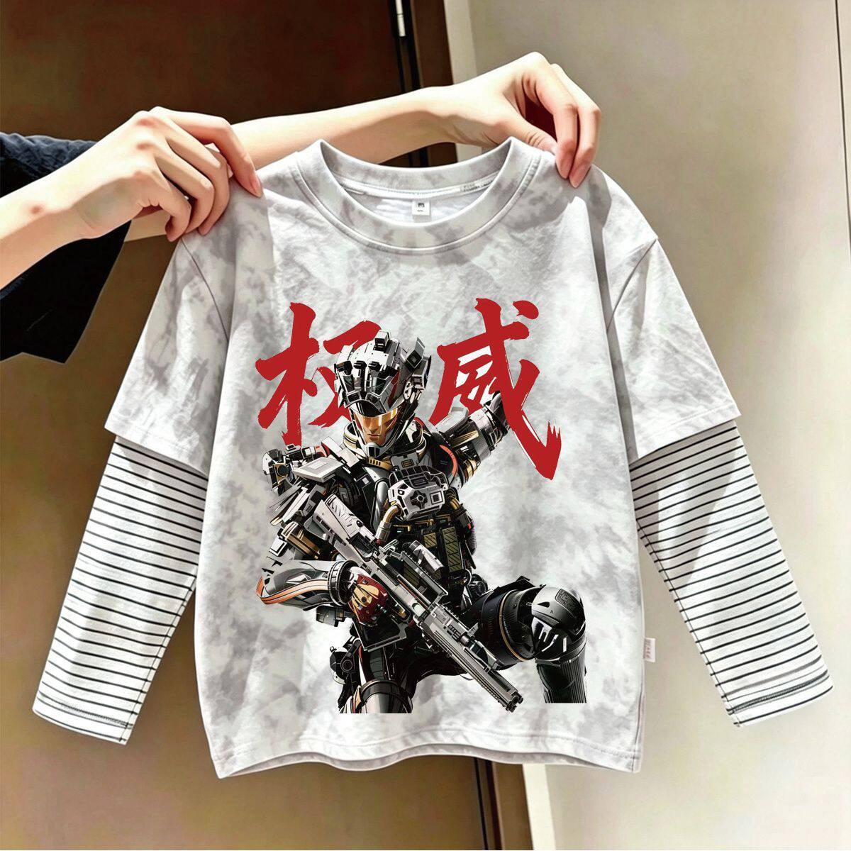 动漫印花拼接长袖T恤潮流街头风