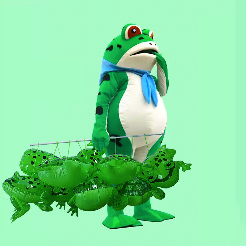 青蛙气球卖仔充气玩具玩偶卖崽人偶尔发光打气61儿童节礼物摆摊