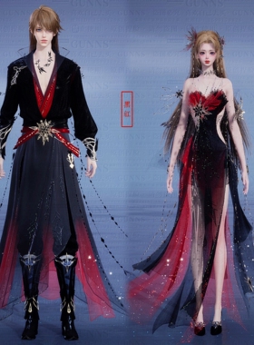 【4Gunns】诛仙世界服装染色 成女成男情侣浮梦冰华绮霰染色 红黑