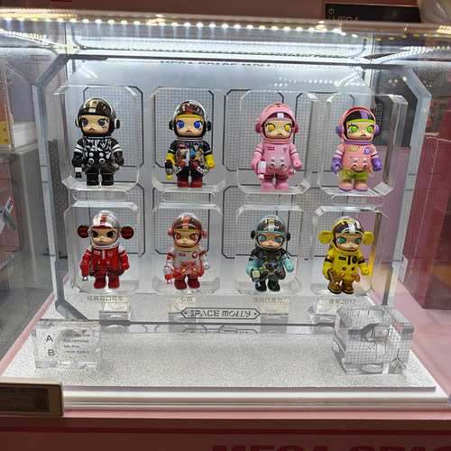 泡泡玛特MOLLY100% 二代展示盒MEGA周年盲盒陈列亚克力收纳展示盒