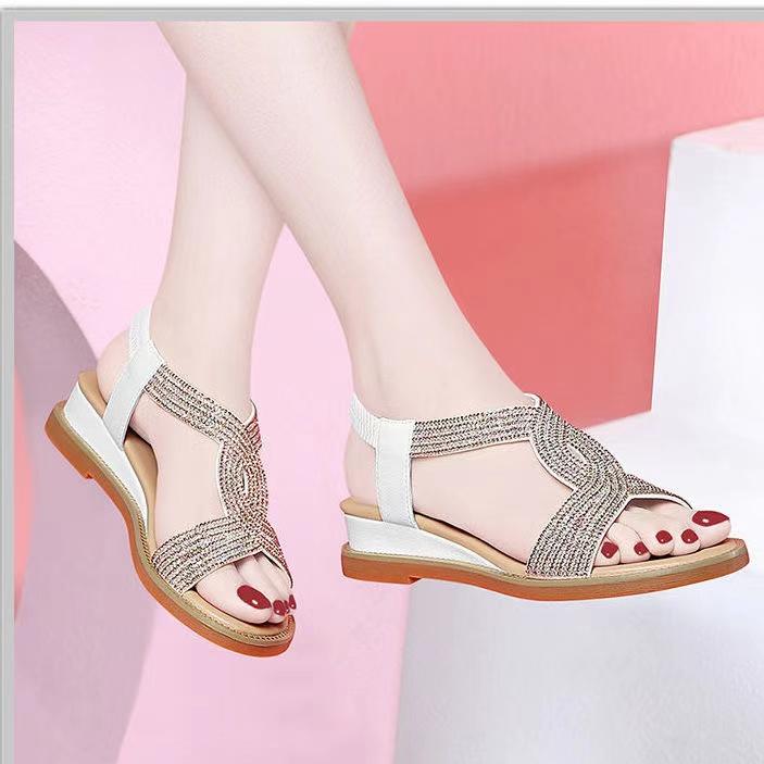 平底水钻2024年夏季新款坡跟凉鞋