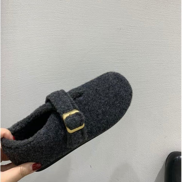 冬季灰色加绒毛毛鞋保暖博肯棉鞋