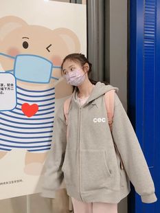 2023卫衣外套女春秋款薄款纯棉拉链开衫秋冬韩版cec加绒加厚连帽