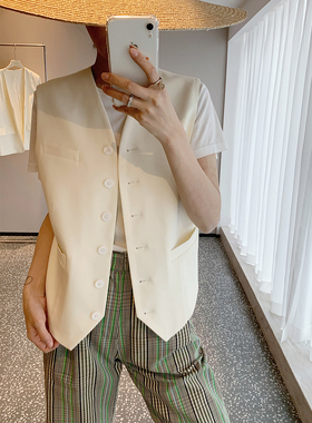 UONE手工定制白色短款马夹英伦风时尚潮流无袖马夹女百搭叠穿通勤