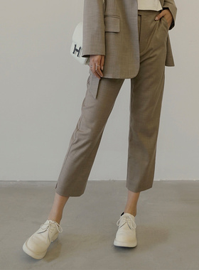 UONE定制2020春夏新款驼色西裤显瘦九分裤宽松休闲直筒裤女修身美