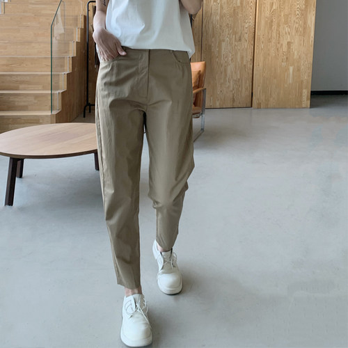 uone定制百搭卡其色九分裤女