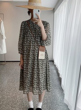 Uone手工定制真丝连衣裙女夏高端收腰显瘦气质中长款过膝碎花裙女