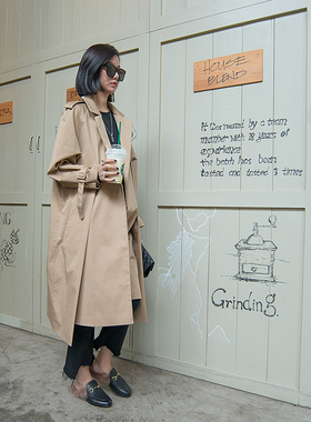Uone定制卡其色风衣女中长款秋季时尚宽松收腰过膝休闲外套大衣潮