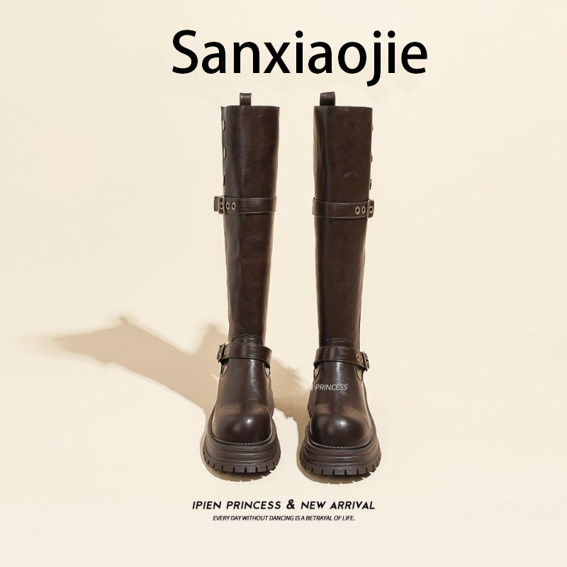 2025年长筒靴新款加绒厚底骑士靴