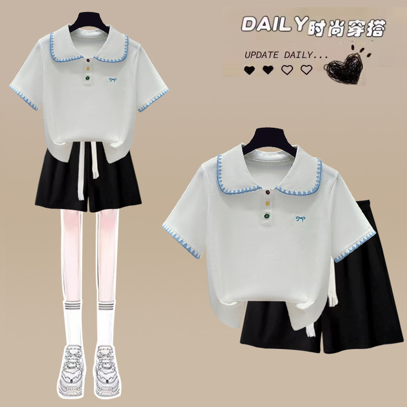女童夏季学院风polo领运动套装