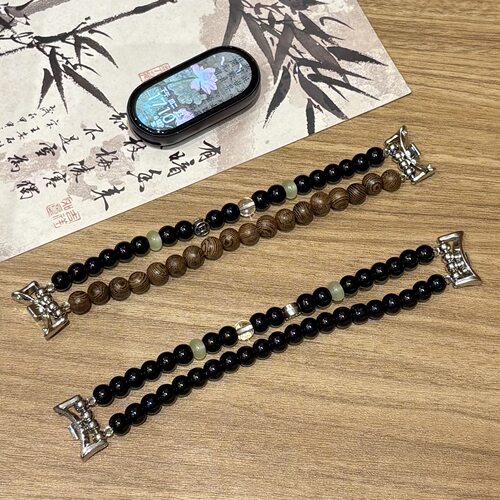 串珠适用10华为nfc手环小米8/9pro檀木腕带 表带中式红米watch4/5