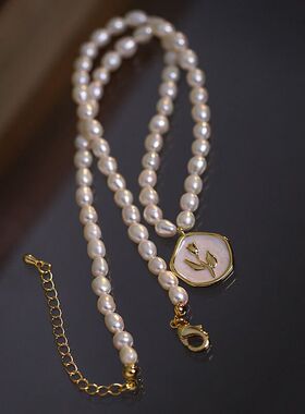强光米粒淡水珍珠滴釉玫瑰花项链白色珠光珐琅滴釉郁金香锁骨链女