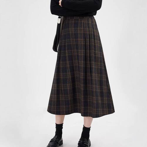 桂儿「春日格呢」经典元素！格纹半身裙女法式复古显瘦毛呢a字裙