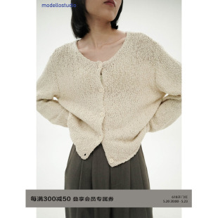 圆领针织开衫 ModelloStudio 独特编织肌理感 上衣女宽松 24SS 长袖