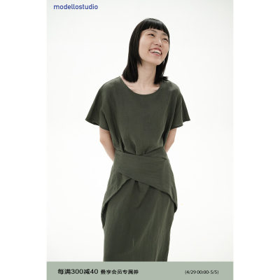 ModelloStudio天丝亚麻绑带长裙