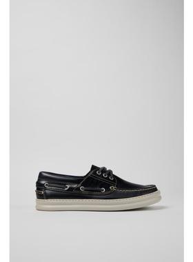 代购Camper男士船鞋透气轻便软底缓震深蓝色磨砂皮系带圆头休闲