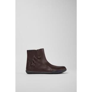 代购 底缝线工艺 Camper女士短靴透气柔软轻便耐用棕色皮革TPU鞋