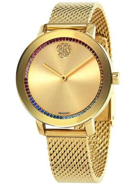 代购Movado摩凡陀女士腕表计时夜光防水走时金属钢带镀金水晶