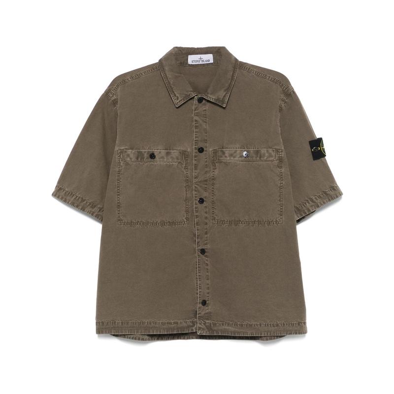 STONE ISLAND男式overshirt短袖休闲衬衫经典立领扣门口袋