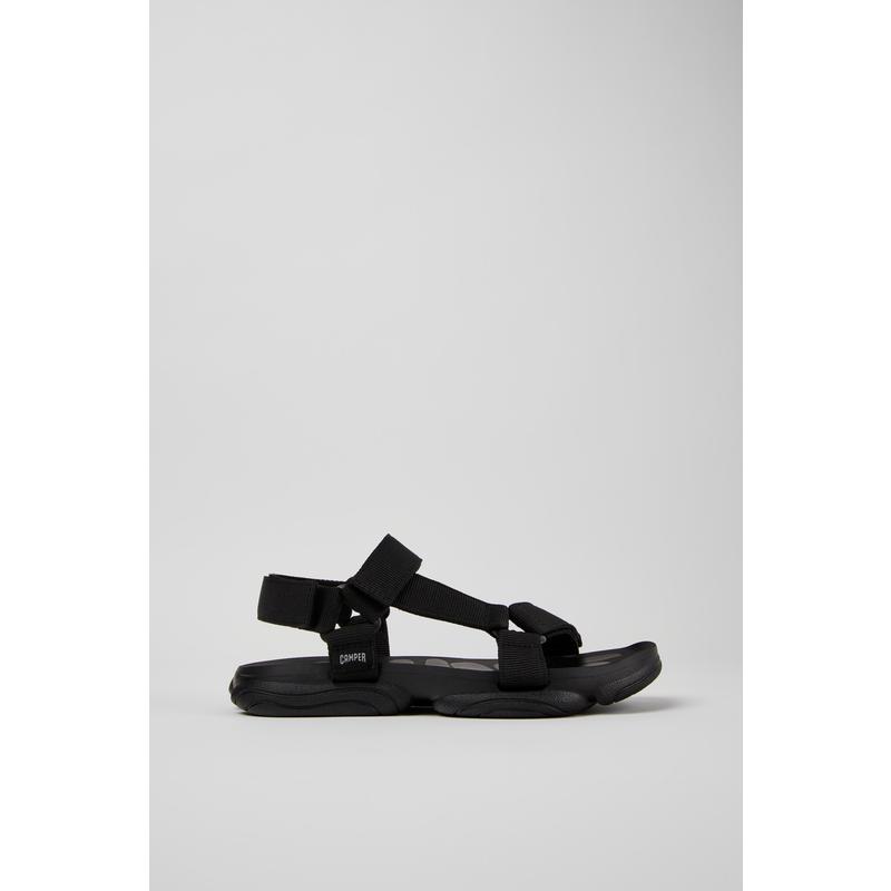 Camper男士凉鞋轻便透气环保设计易拆解黑色回收PET织带魔术贴