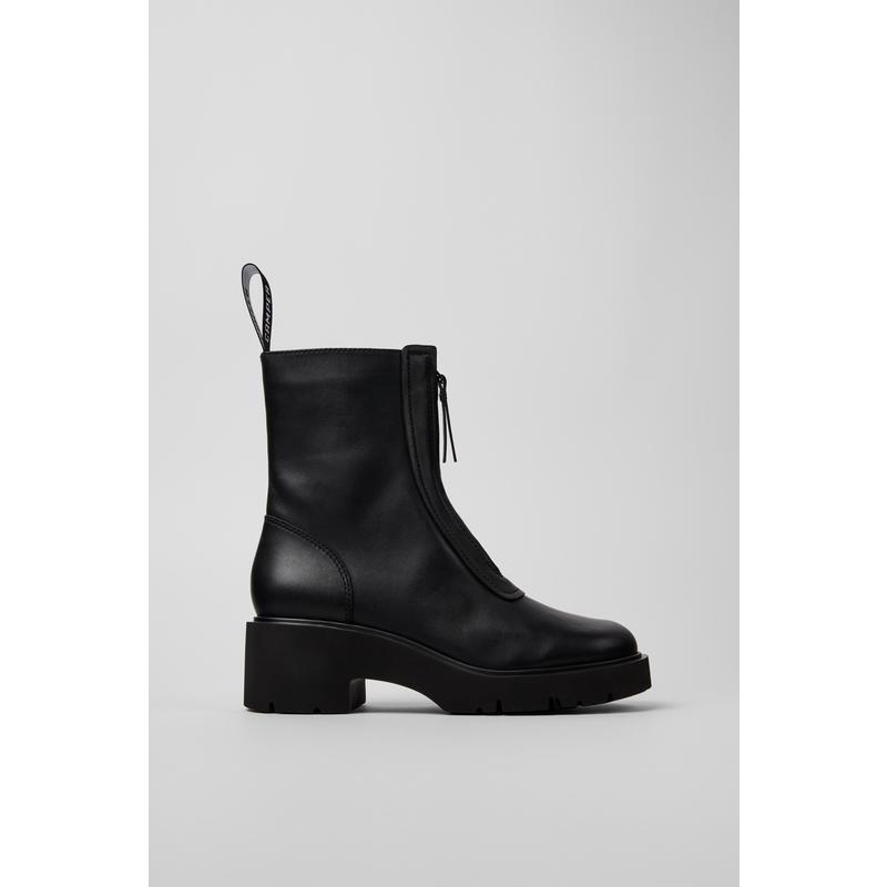 代购Camper女士马丁靴透气吸汗软底轻便黑色拉链厚底圆头