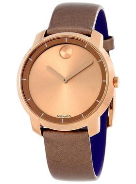 代购Movado摩凡陀女士腕表计时夜光日期防刮皮带玫瑰金防水钢壳