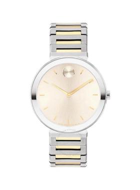 代购Movado摩凡陀女士腕表走时夜光防刮精准钢带双色金属防水