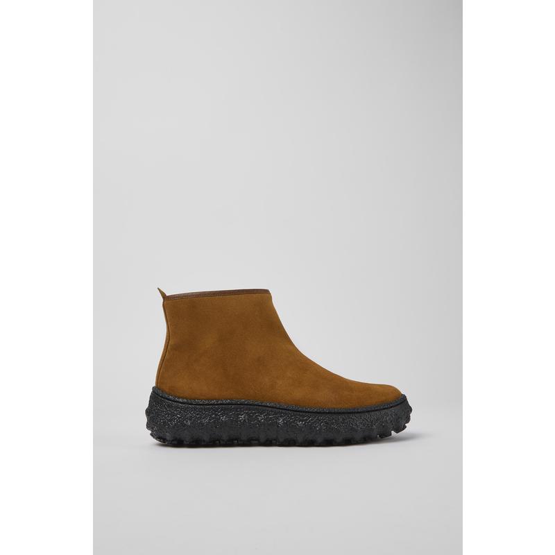 代购Camper女士短靴防滑耐磨抓地力强天然橡胶大底棕色反绒皮