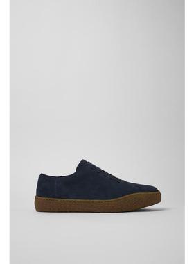 代购Camper男士休闲鞋透气舒适耐磨防滑蓝色磨砂皮系带橡胶大底