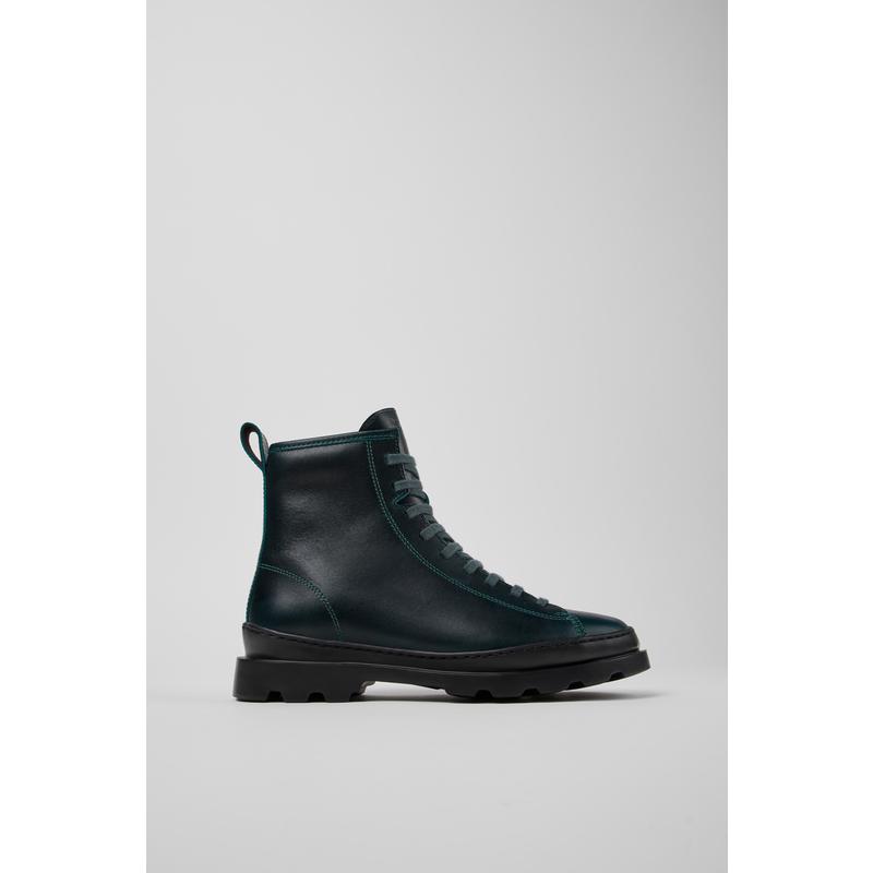 代购Camper女士马丁靴轻便耐用透气缓震绿色皮革系带圆头