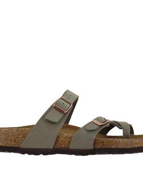 代购Birkenstock女士凉鞋透气吸汗软底轻便灰色双带金属扣平跟