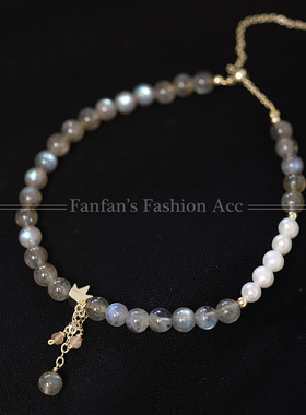 灰月光石珍珠手链叠戴天然石新中式原创设计手串纤细女式2025新款