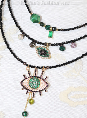 黑尖晶串珠女式日韩设计短项链