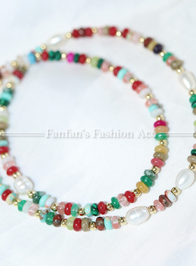 天然石珍珠彩色多巴胺串珠项链多元素叠戴百搭颈链新品2025新款女