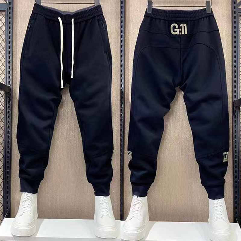 大码300斤宽松束脚刺绣运动卫裤男时尚百搭休闲裤潮牌黑色哈伦裤
