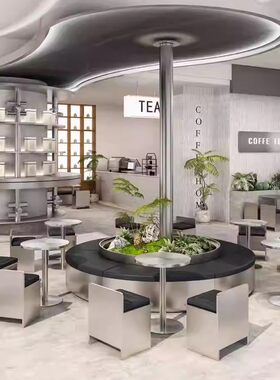 工业风不锈钢特色小吃店卡座沙发定制餐饮店餐桌餐椅桌椅组合商用