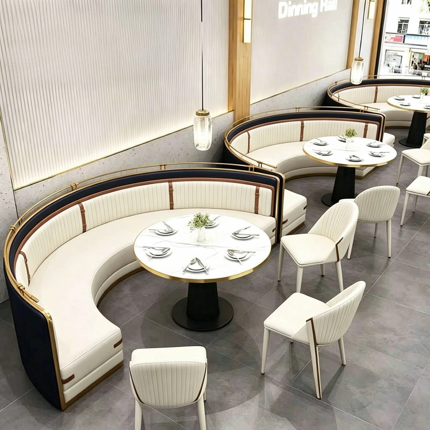 不锈钢半圆弧形卡座沙发  清吧西餐厅靠墙可定制商用酒店餐饮桌椅
