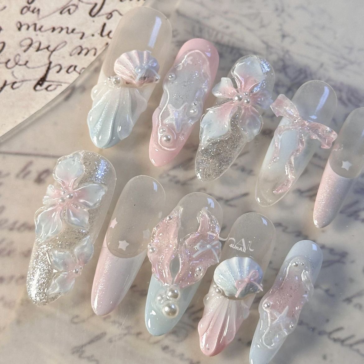 纯手工定制穿戴甲少女梦幻海底人鱼贝壳立体雕花晕染美甲可拆卸女,彩妆/香水/美妆工具,穿戴甲/甲片,淘宝优惠券,粉丝福利购,淘宝优惠卷