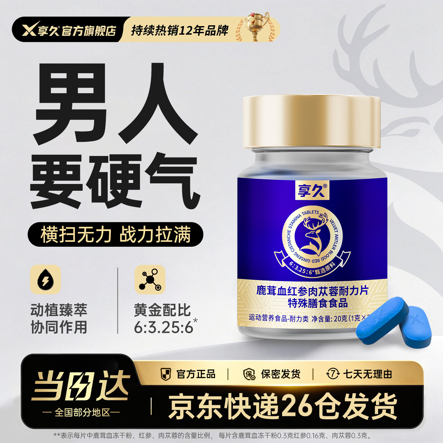 享久小蓝盒鹿茸血红参肉苁蓉耐力片20粒男用玛咖牡蛎肽片男性调理
