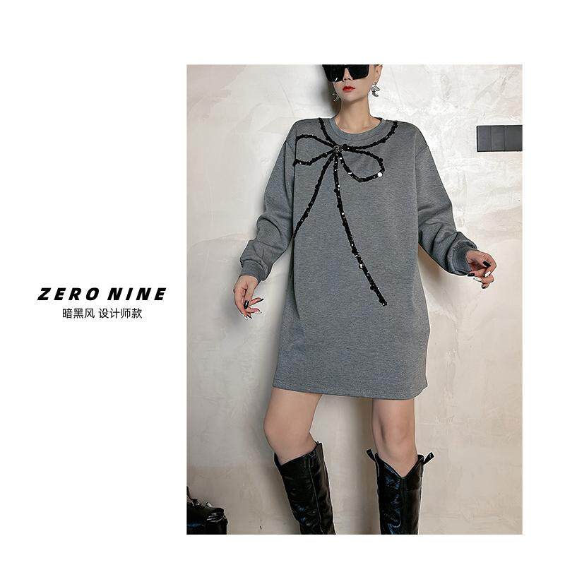 Dan Dan 蝴蝶结韩版卫衣裙子女 2024秋冬新款时尚减龄慵懒连衣裙