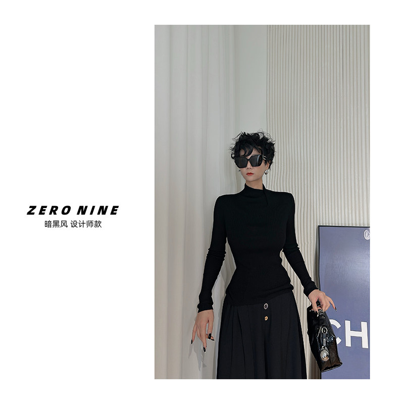 Dan Dan 黑色高领长袖修身针织衫女