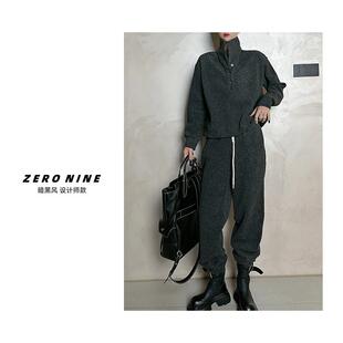 Dan Dan 设计感慵懒风休闲套装女 秋冬新款灰色高领炸街俩件套