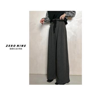 时髦腰头拼接文艺范阔腿裤 女 子 高级感慵懒风休闲长裤 Dan