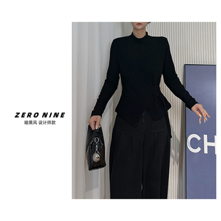 显瘦德绒加厚上衣 女 Dan 黑色高级感立领收腰打底衫