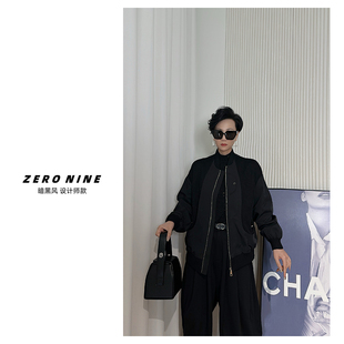 Dan 黑色毛线拼接拉链短外套女