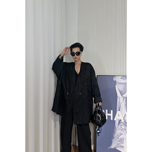外套女 提花面料中长款 Dan 黑色宽松大版
