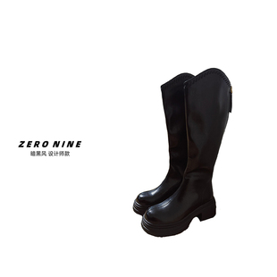 Dan 厚底增高瘦瘦靴皮质不累脚靴子 暗黑风长筒靴女