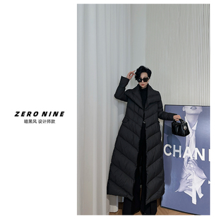 2025新款 鹅绒服女 年货大翻领保暖外套 黑色长款 Dan